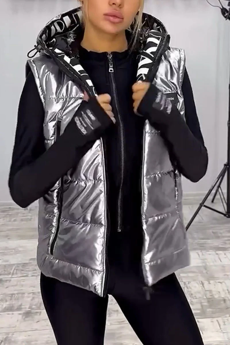 Glitter Sleeveless Hooded Jacket