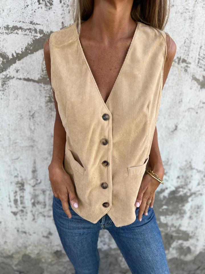 V-neck Single-breasted Sleeveless Vest