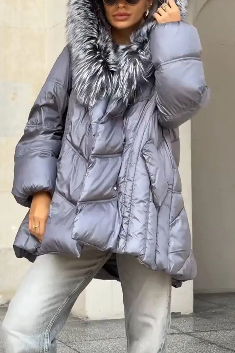 Women's Casual Hooded Loose Fur Collar Cotton Coat