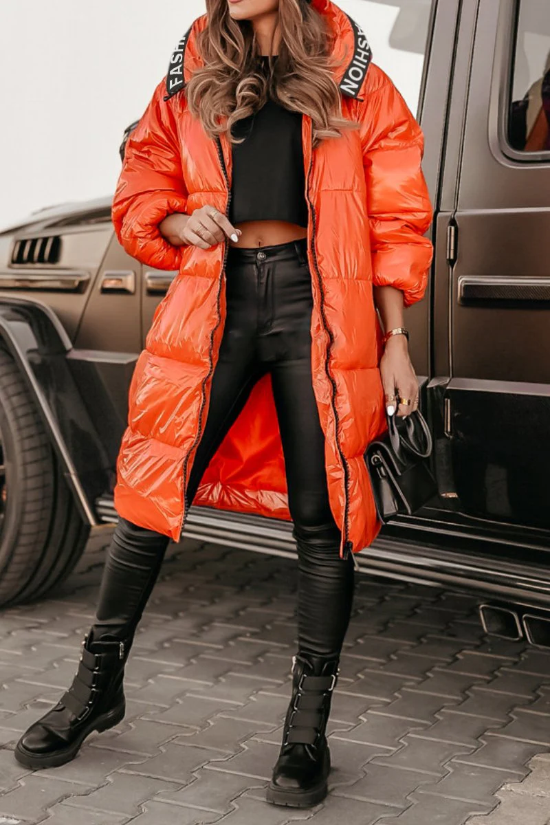 Women's Letter Design Hooded Cotton Coat